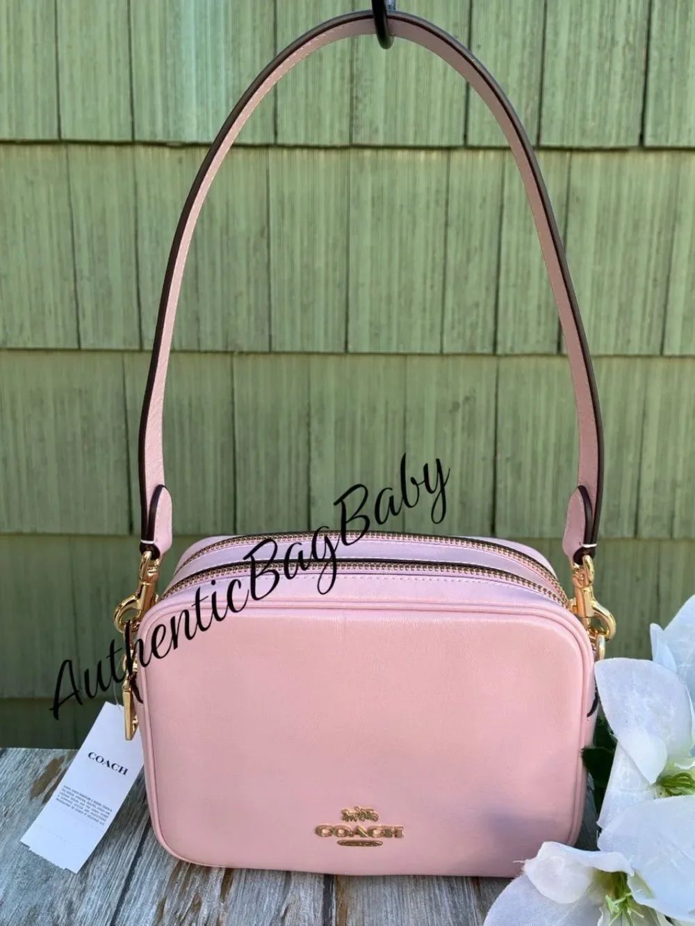 Coach Mini Carey Crossbody Bag In Light Pink Shiny Leather Purse